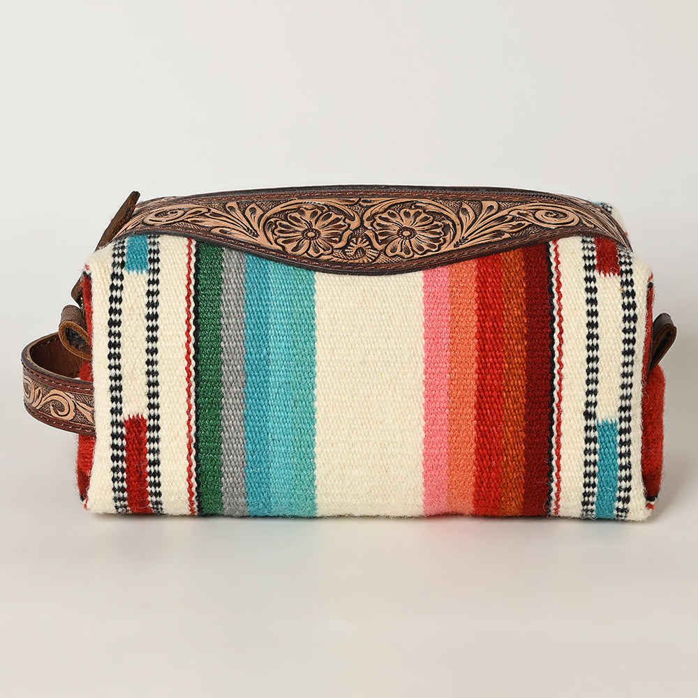 American Darling Toiletry Hand Tooled Saddle Blanket Fabric Genuine Leather Western Women Bag Handbag Purse | for Cute