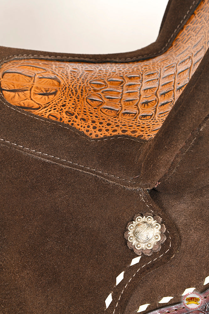 16 In Hilason Flex Tree Western Horse Buckstitch Floral Trail Barrel American Leather Saddle Brown