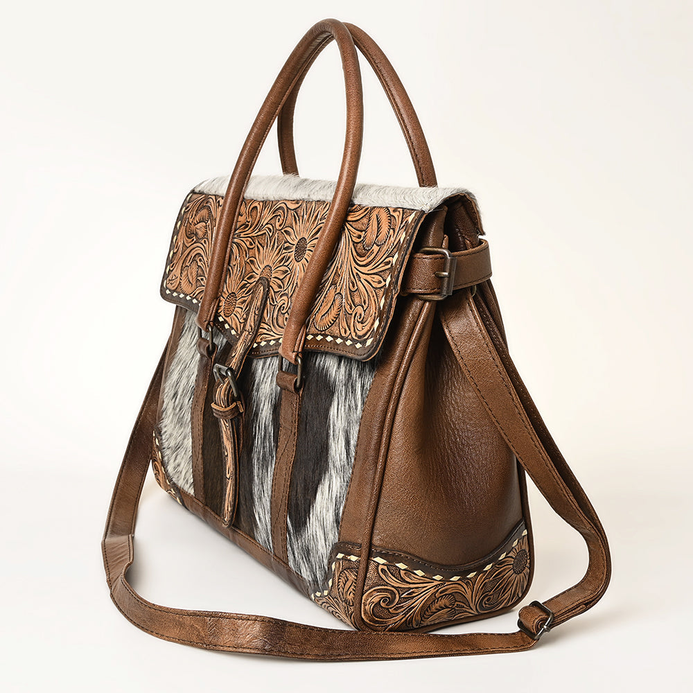 American Darling ADBG1397 Cross Body Hand Tooled Hair On Genuine Leather women bag western handbag purse