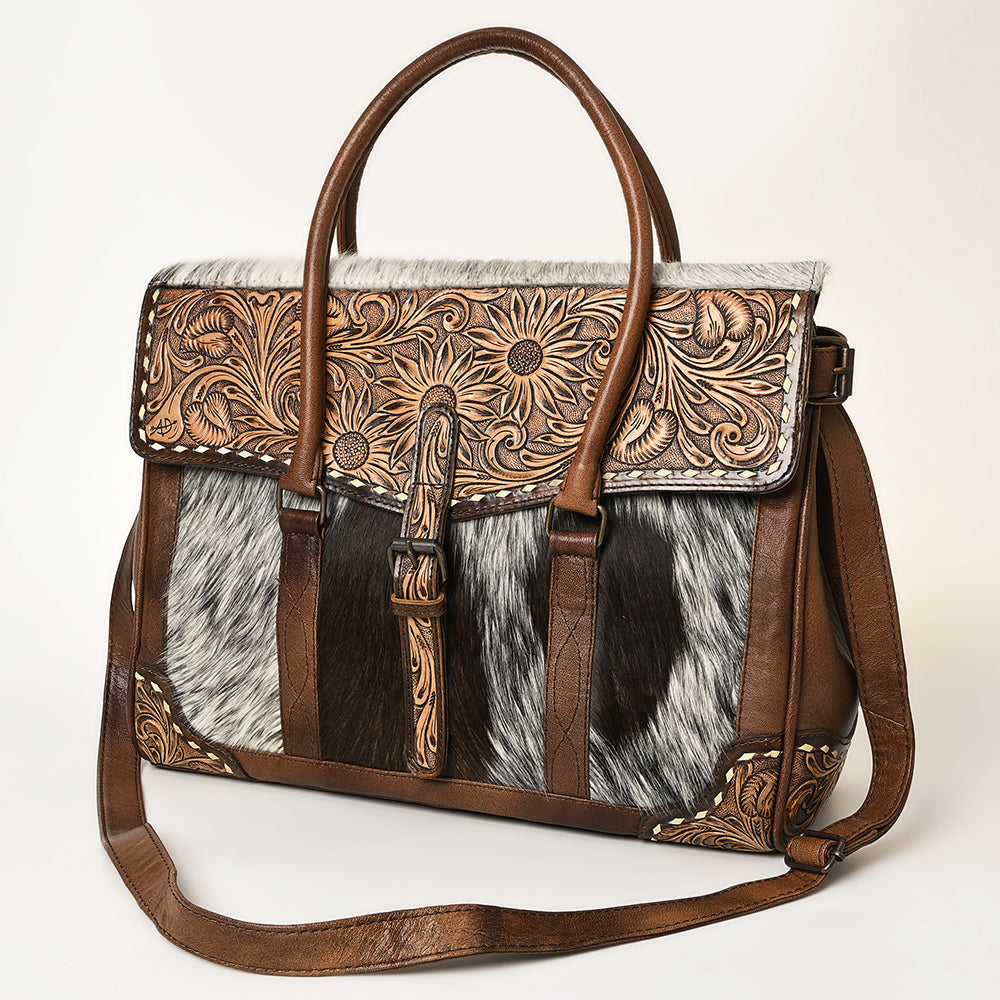 American Darling ADBG1397 Cross Body Hand Tooled Hair On Genuine Leather women bag western handbag purse