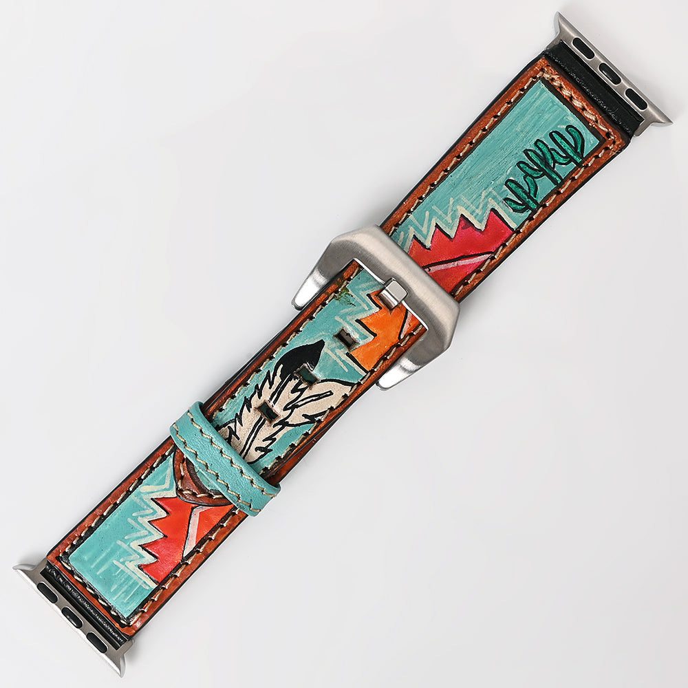 American Darling I watch Strap Genuine Leather With Beautiful Cactus Hand Painted Smart Watch Strap