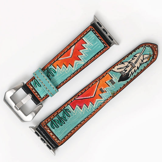 American Darling I watch Strap Genuine Leather With Beautiful Cactus Hand Painted Smart Watch Strap