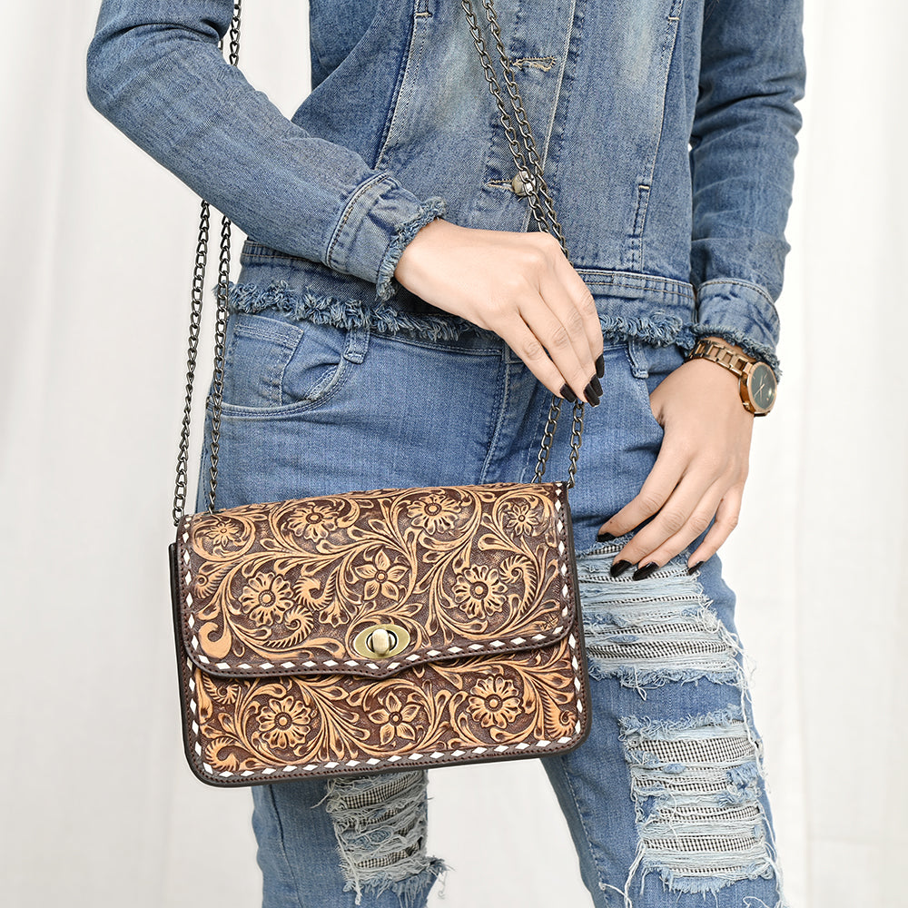 American Darling Adbgz820A Small Crossbody Hand Tooled Genuine Leather Women Bag Western Handbag Purse