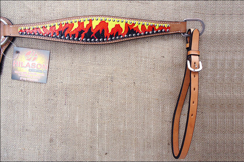 HILASON Western Horse Leather Headstall & Breast Collar Tack Set Flame