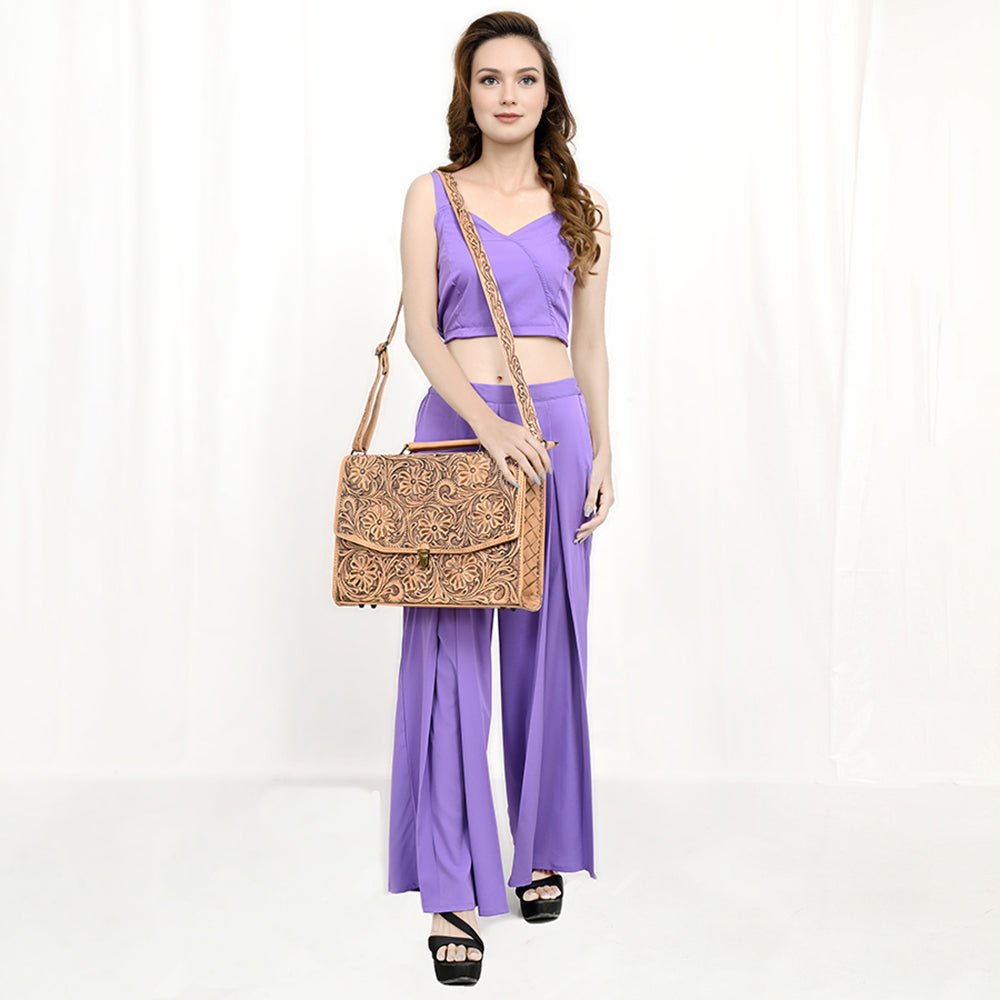 American Darling BRIEFCASE Hand Tooled Genuine Leather women bag western handbag purse