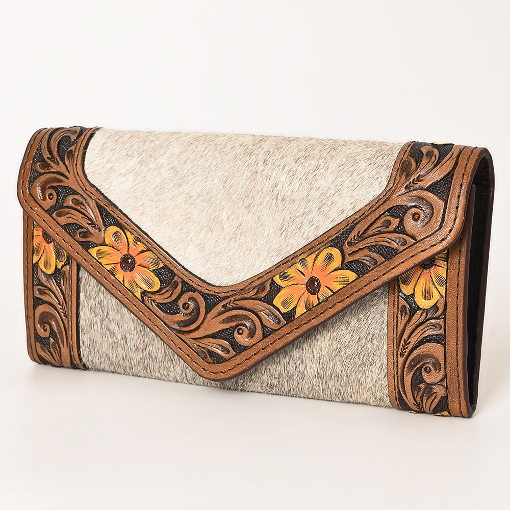 OHLAY WALLET Hand Tooled Hair-on Genuine Leather women bag western handbag purse