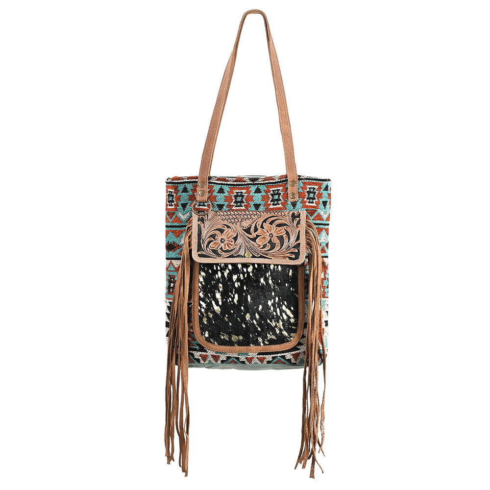 OHLAY OHV270 TOTE Hand Tooled Upcycled Wool Upcycled Canvas Hair-on Genuine Leather women bag western handbag purse