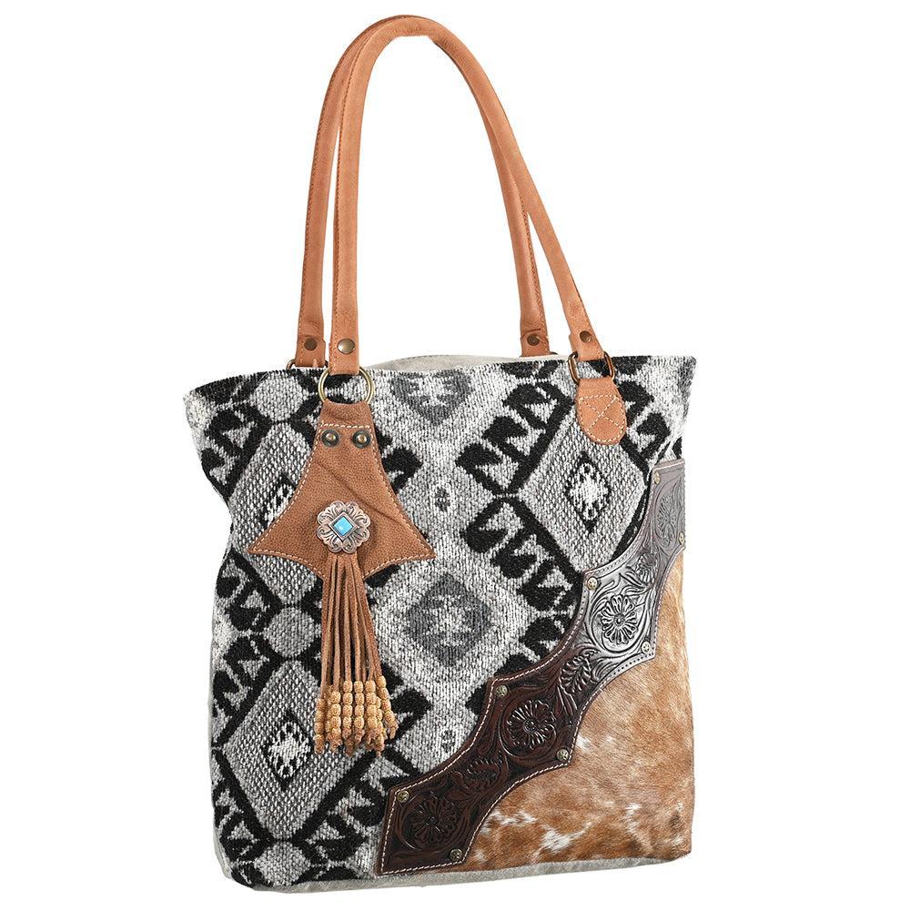 OHLAY OHV282 TOTE Hand Tooled Upcycled Wool Upcycled Canvas Hair-on Genuine Leather women bag western handbag purse