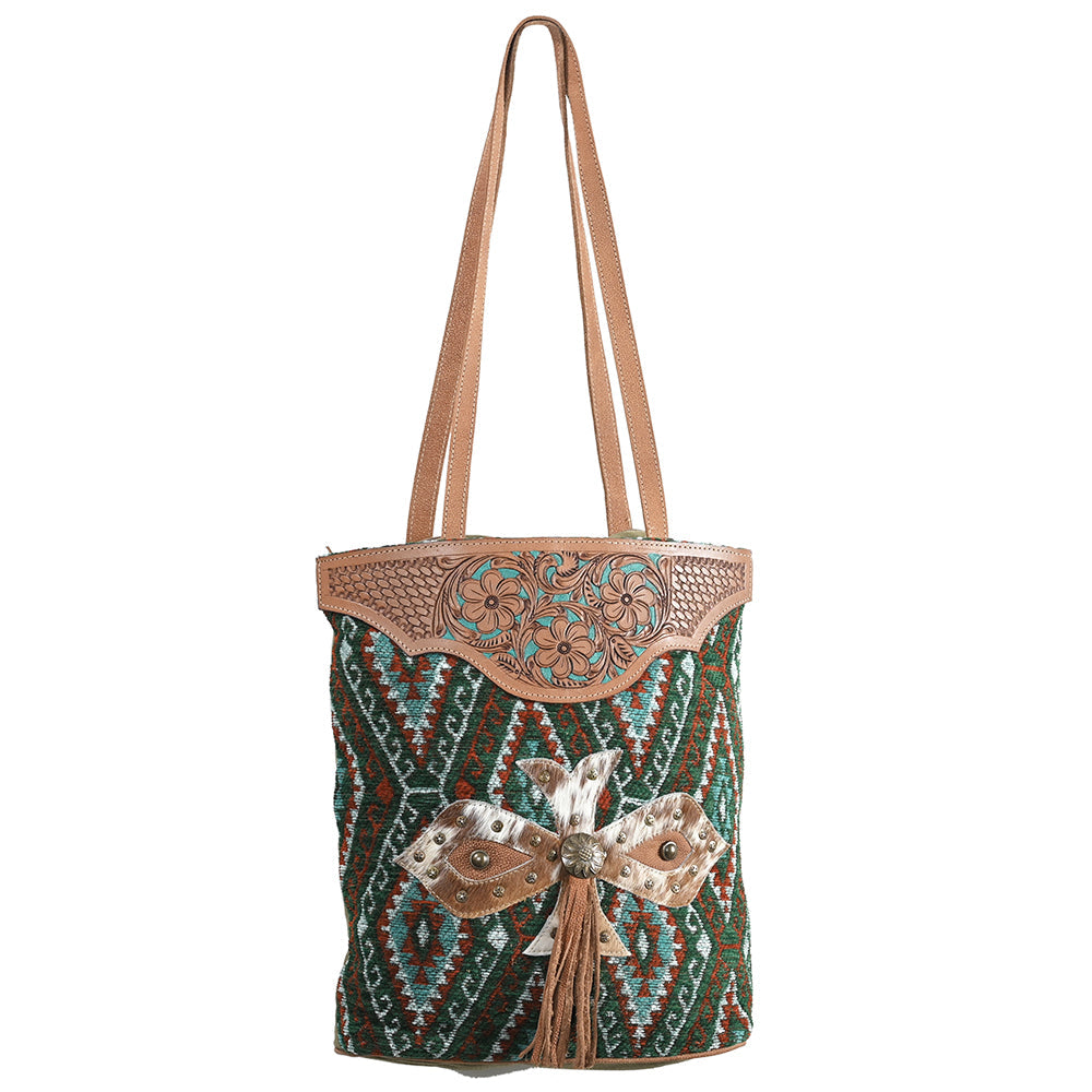 OHLAY OHV332 TOTE Hand Tooled Upcycled Wool Upcycled Canvas Hair-on Genuine Leather women bag western handbag purse