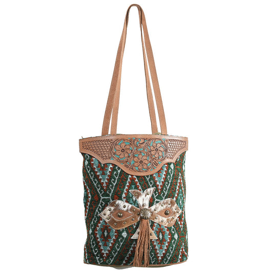 OHLAY OHV332 TOTE Hand Tooled Upcycled Wool Upcycled Canvas Hair-on Genuine Leather women bag western handbag purse