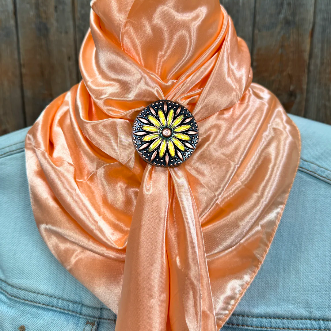 35X35" Solid Peach Wild Rag / Scarf WRS24 - Western Concho Wild Rag Slides - Assorted