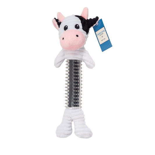 Country Living Thermoplastic Rubber Black & White Cow Plush Dog Toy – with Squeaker & Crinkle Paper