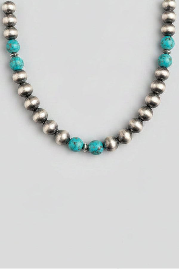 14mm Sterling Silver Pearl with Turquoise Necklace