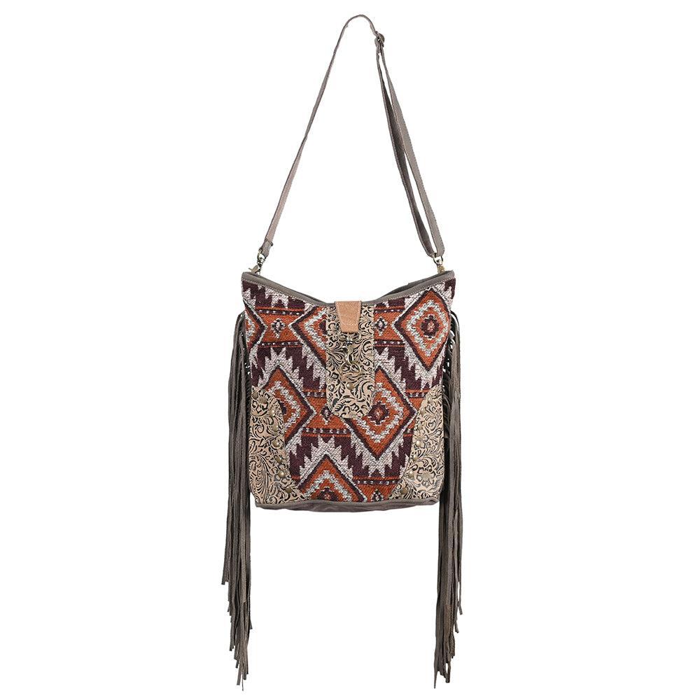 OHLAY OHV342 Cross Body Embossed Upcycled Wool Upcycled Canvas Genuine Leather women bag western handbag purse