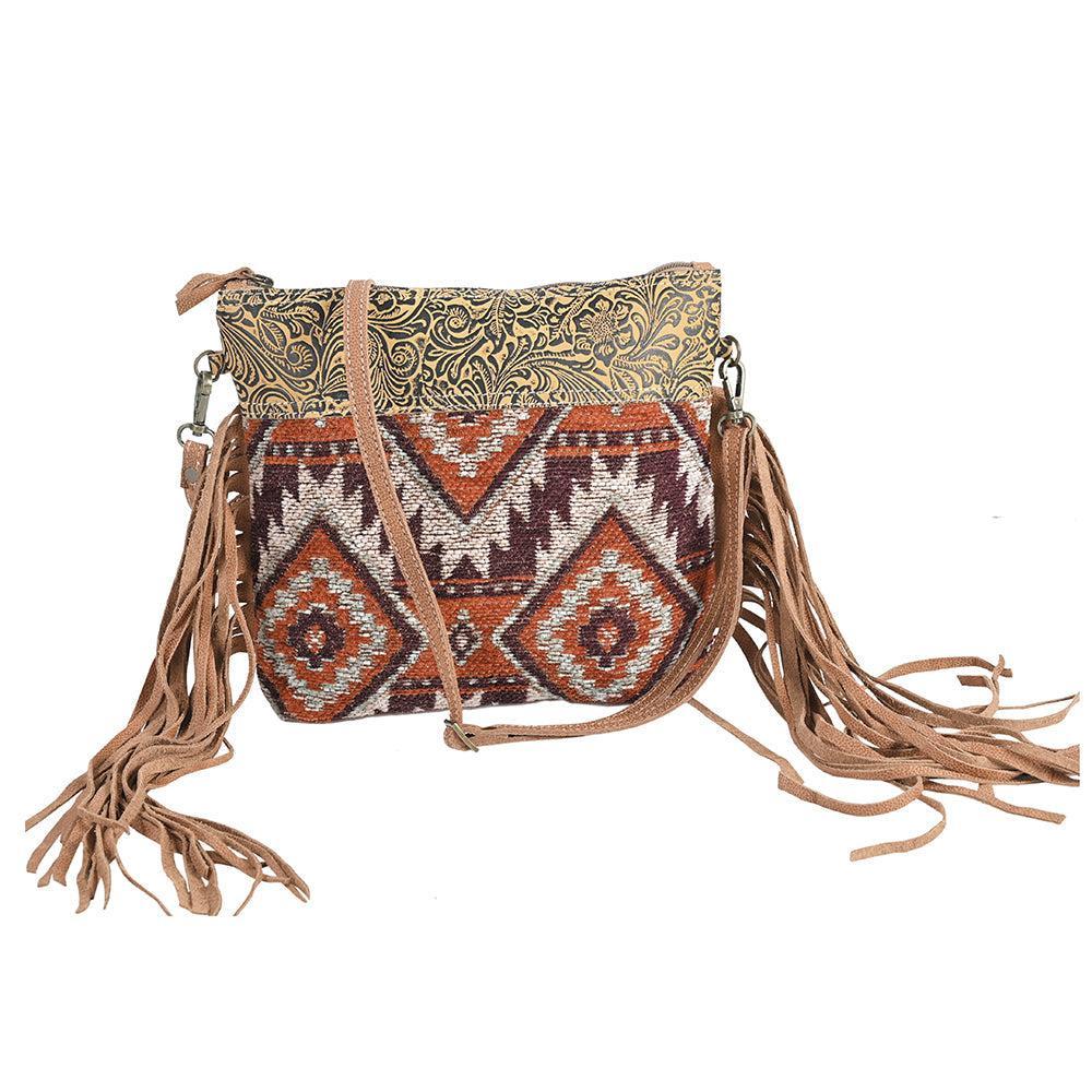 Ohlay Bags OHV364 Cross Body Ii Upcycled Wool Embossed Genuine Leather Women Bag Western Handbag Purse