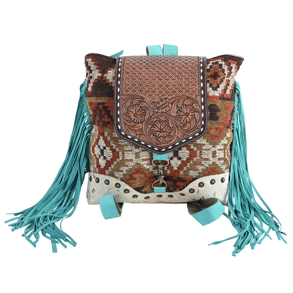 OHLAY OHV377 Backpack Hand Tooled Upcycled Wool Upcycled Canvas Hair-On Genuine Leather women bag western handbag purse