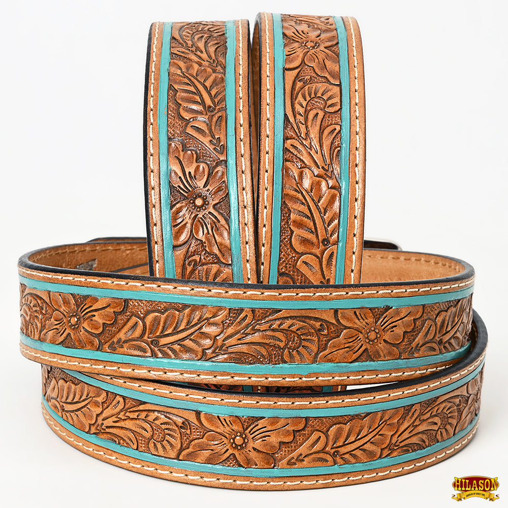 HILASON Western Genuine Leather Belt for Men Women Cowboy Cowgirl Handmade Unisex Full Grain Heavy Duty Floral Tooled Belt