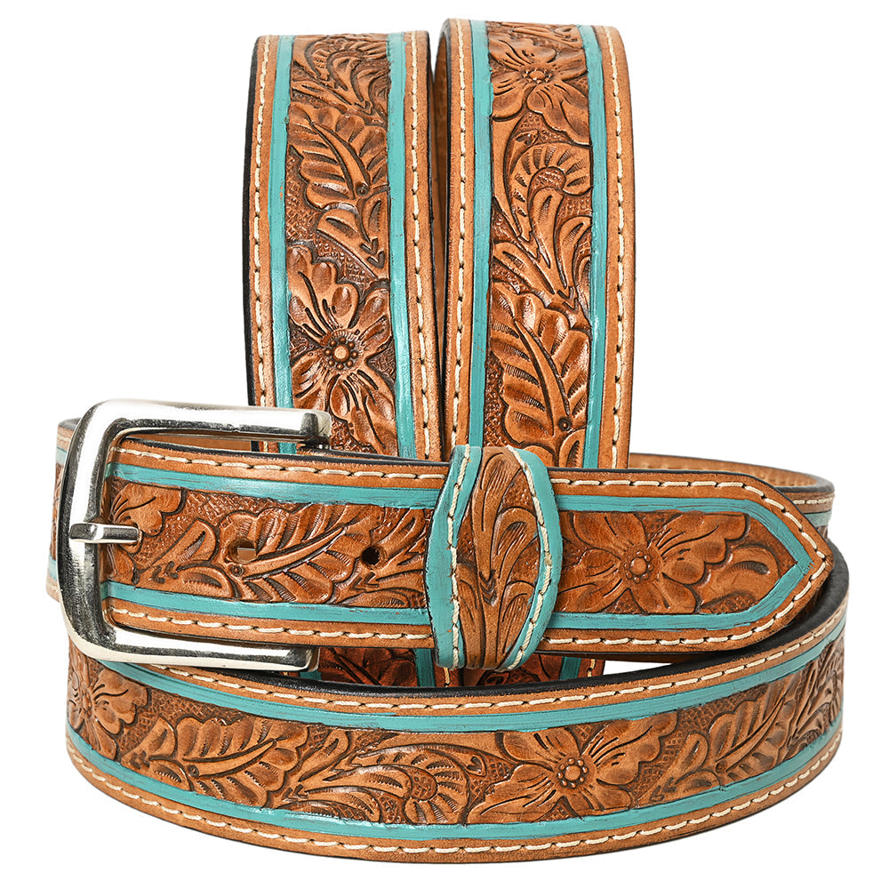 HILASON Western Genuine Leather Belt for Men Women Cowboy Cowgirl Handmade Unisex Full Grain Heavy Duty Floral Tooled Belt