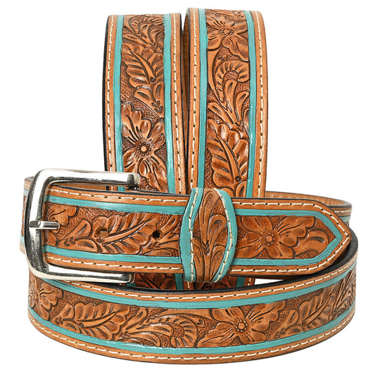 HILASON Western Genuine Leather Belt for Men Women Cowboy Cowgirl Handmade Unisex Full Grain Heavy Duty Floral Tooled Belt