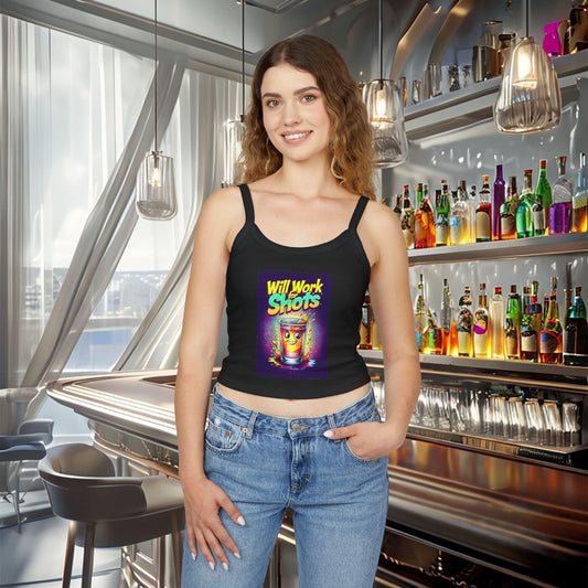 Will Work for Shots Womens Spaghetti Strap Tank Top
