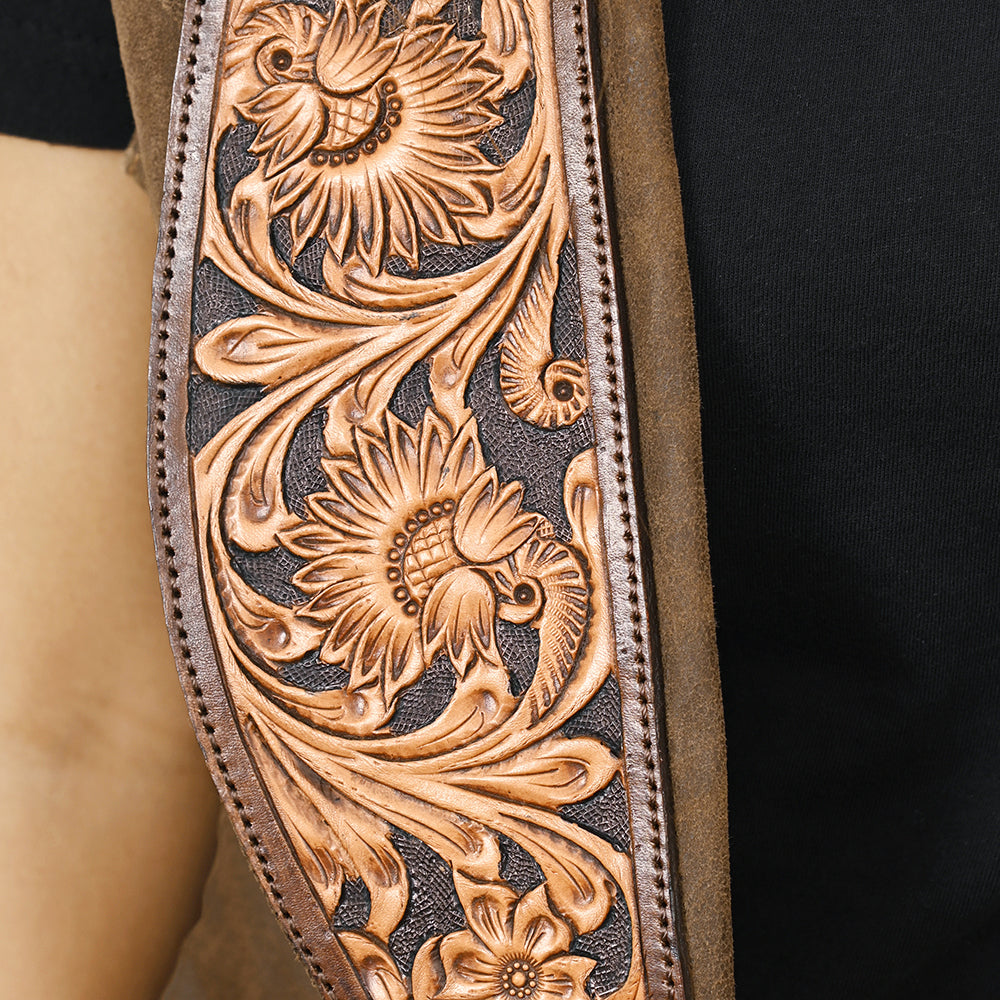 American Darling Genuine Vintage leather Hand tooled hand carved Women Blazer shirt jacket dress ladies girl