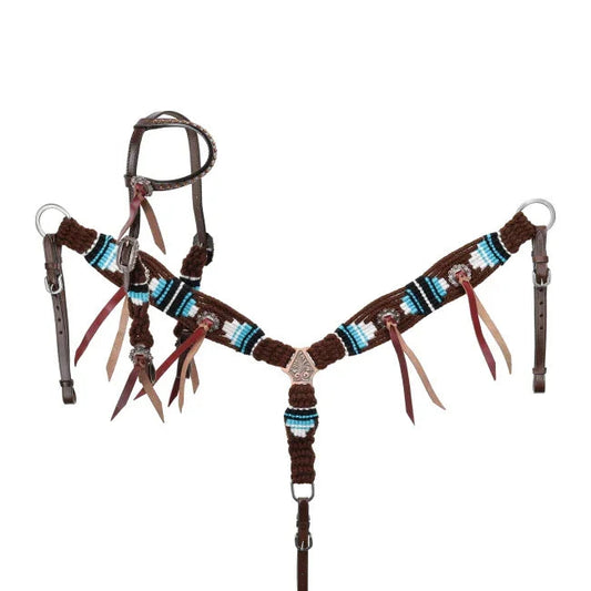 Teal Hollow Mohair One Ear Headstall and Breastcollar Set - Pony Size