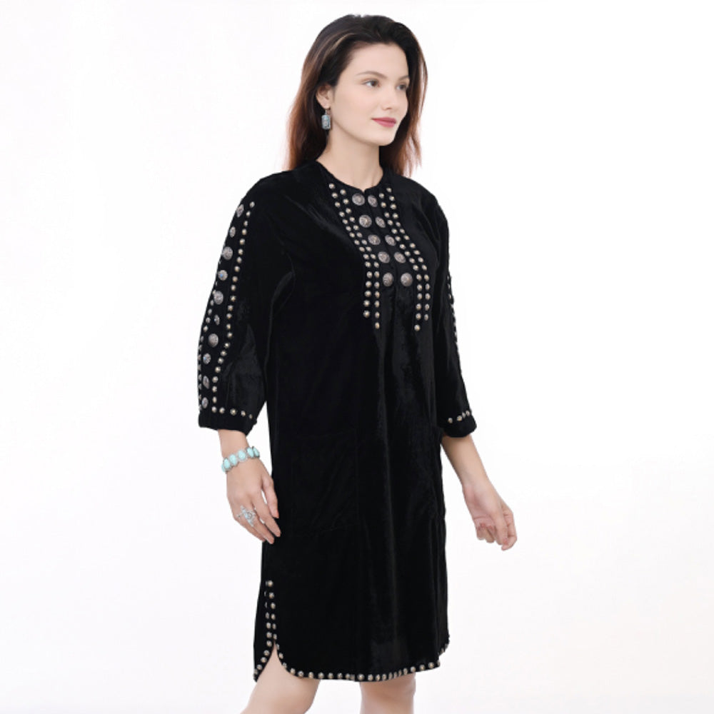 American Darling ADDR006 100% Cotton Denim Women Shirt Jacket Dress Ladies Girl Top Black