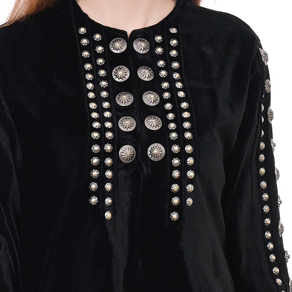 American Darling ADDR006 100% Cotton Denim Women Shirt Jacket Dress Ladies Girl Top Black