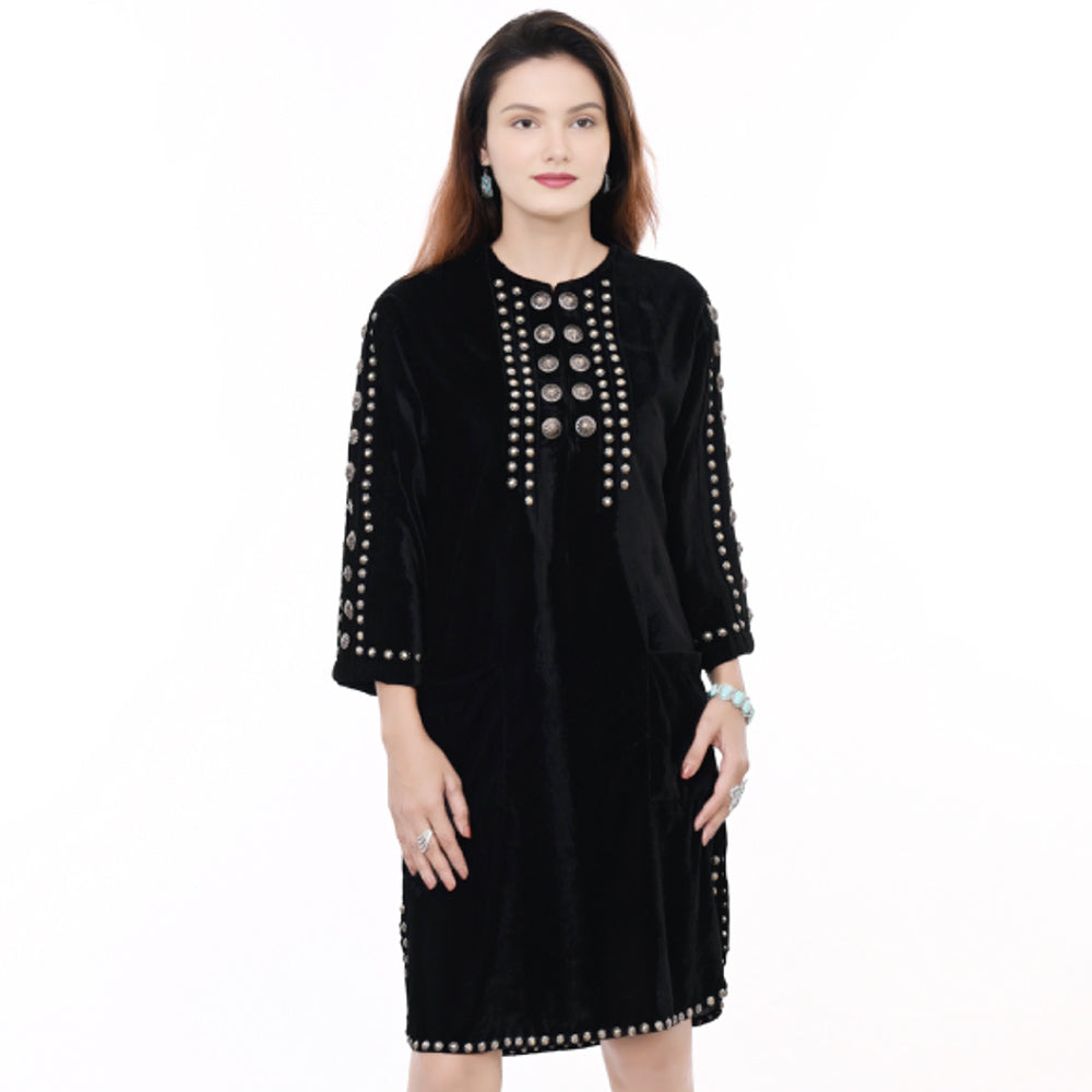 American Darling ADDR006 100% Cotton Denim Women Shirt Jacket Dress Ladies Girl Top Black