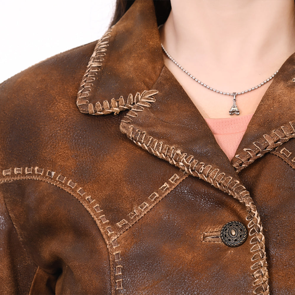 ADJKTLTR01 Genuine Vintage leather Women shirt jacket dress ladies girl