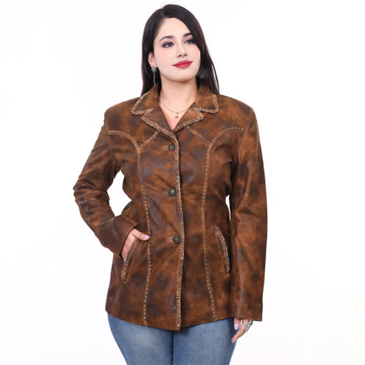 ADJKTLTR01 Genuine Vintage leather Women shirt jacket dress ladies girl