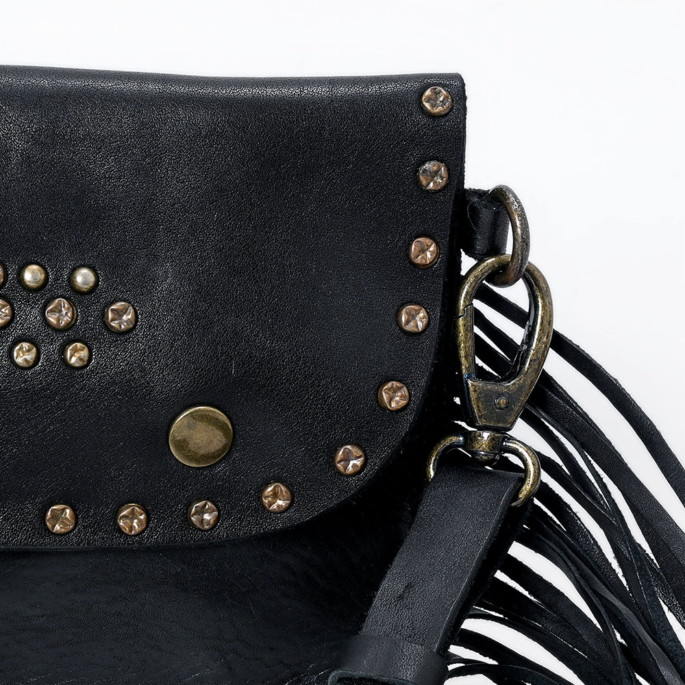 Spaghetti Western SWC147BLK Envelope Vintage Handmade Drum Dyed Genuine European Cowhide Leather Women Bag Western Handbag Purse
