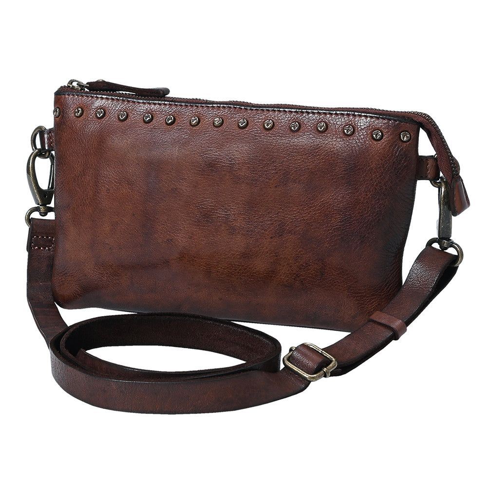 Spaghetti Western Swc192Brn Cross Body I Vintage Handmade Drum Dyed Genuine European Cowhide Leather Women Bag Western Handbag Purse