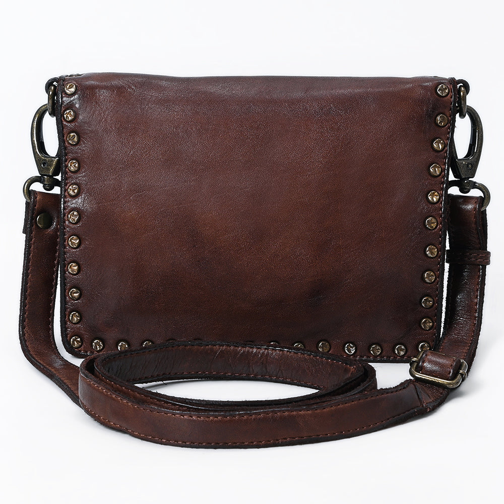 Spaghetti Western Swc193Brn Organiser Vintage Handmade Drum Dyed Genuine European Cowhide Leather Women Bag Western Handbag Purse