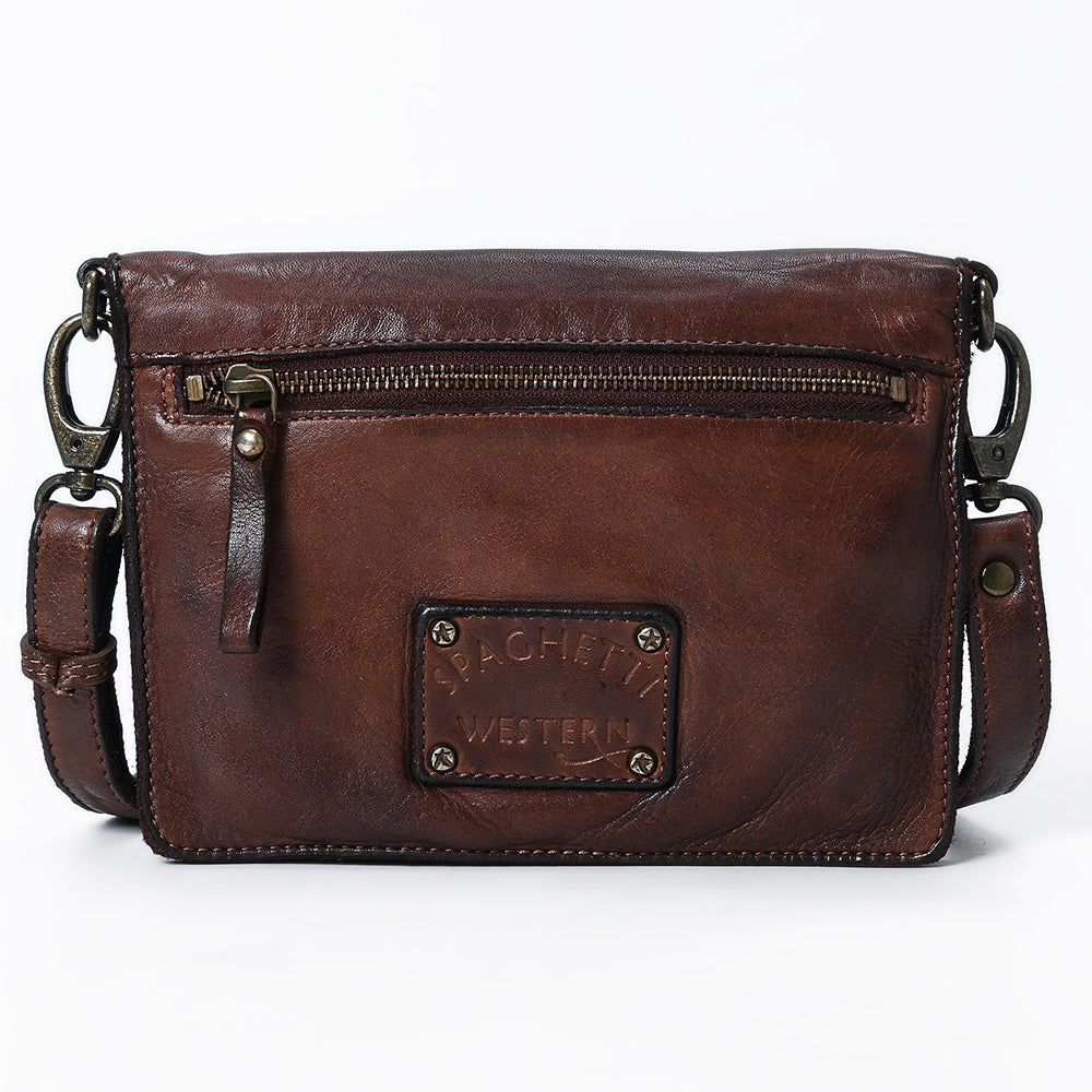 Spaghetti Western Swc193Brn Organiser Vintage Handmade Drum Dyed Genuine European Cowhide Leather Women Bag Western Handbag Purse