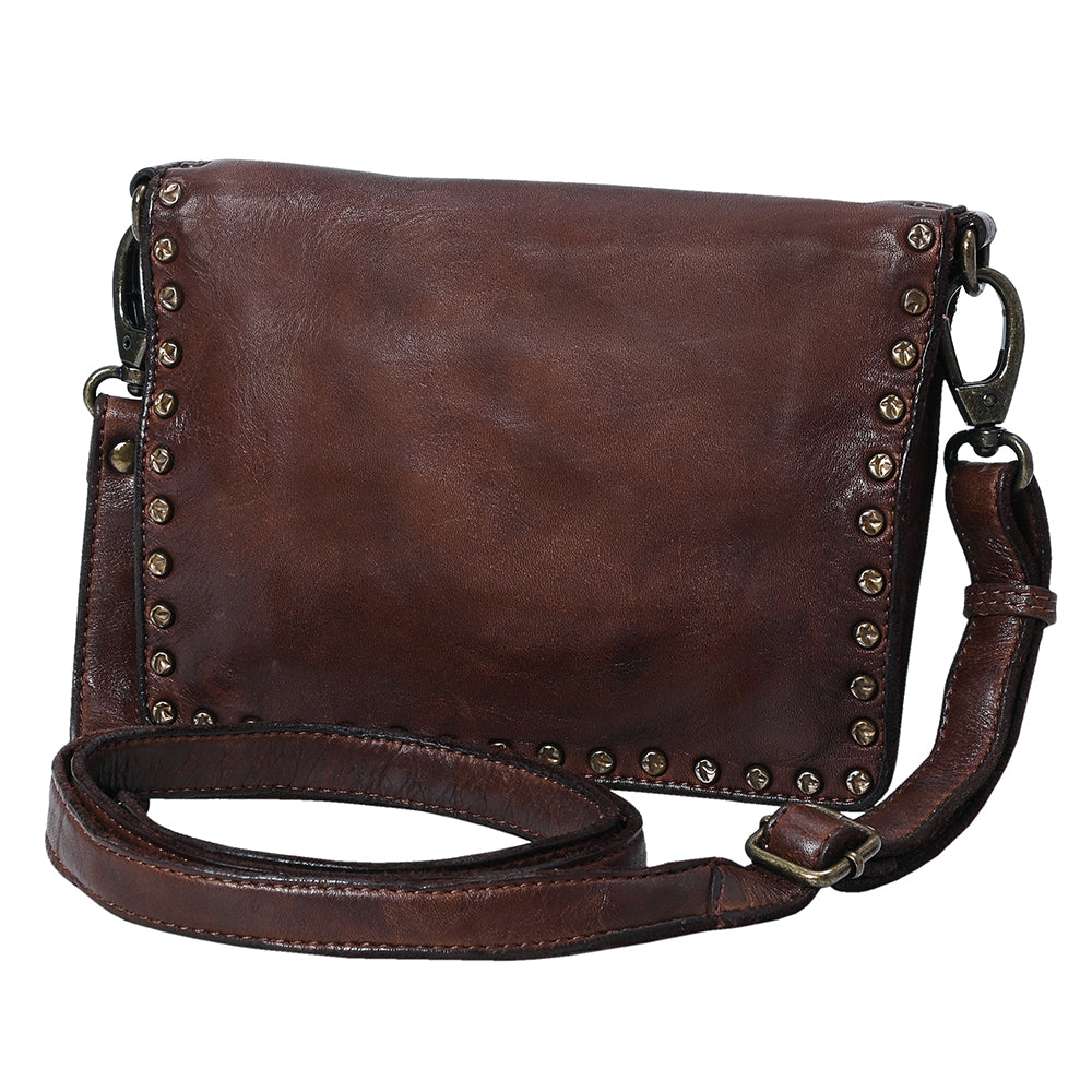 Spaghetti Western Swc193Brn Organiser Vintage Handmade Drum Dyed Genuine European Cowhide Leather Women Bag Western Handbag Purse