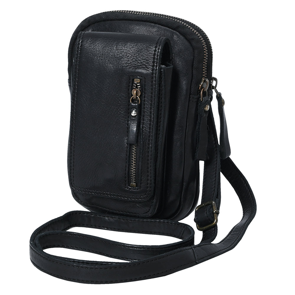 Spaghetti Western Swc210Blk Sling Vintage Handmade Drum Dyed Genuine European Cowhide Leather Women Bag Western Handbag Purse