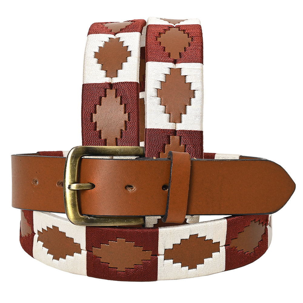 BAR H EQUINE Western Genuine Leather Men And Women Brown Belt Embroidered White & Brown