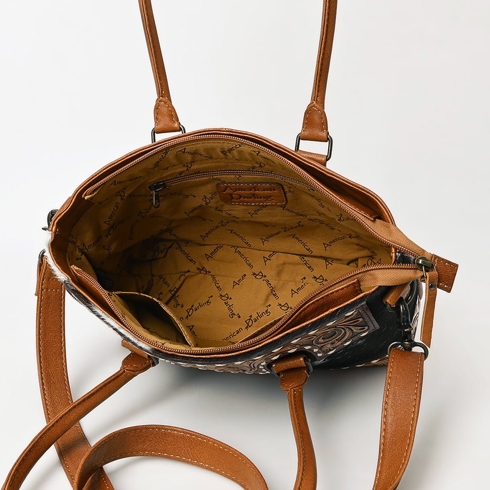 American Darling Adbg1467 Tote Hand Tooled Hair-On Genuine Leather Women Bag Western Handbag Purse