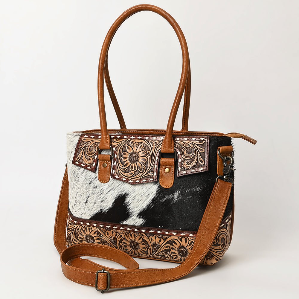 American Darling Adbg1467 Tote Hand Tooled Hair-On Genuine Leather Women Bag Western Handbag Purse
