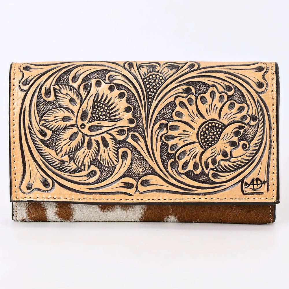 American Darling Adbgz848A Wallet Hand Tooled Hair-On Genuine Leather Women Bag Western Handbag Purse