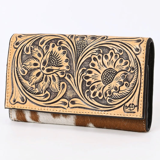 American Darling Adbgz848A Wallet Hand Tooled Hair-On Genuine Leather Women Bag Western Handbag Purse