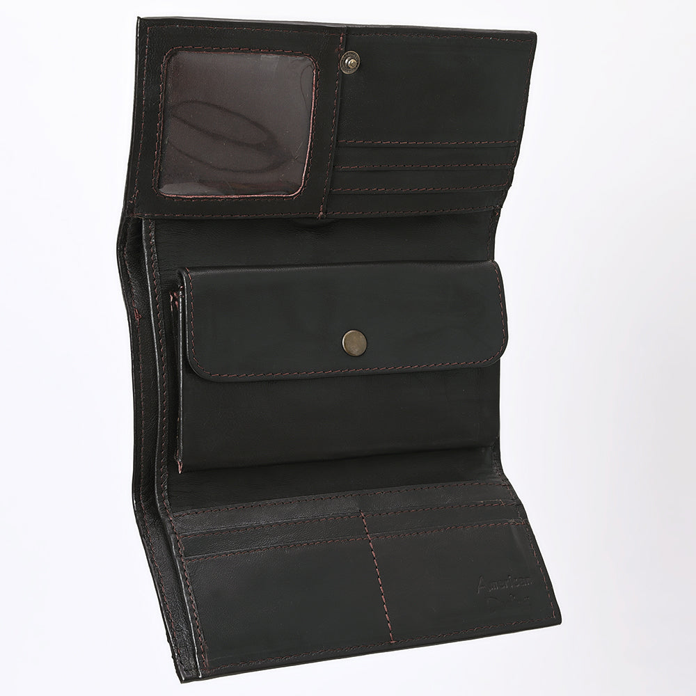 American Darling Adbgz848B Wallet Hand Tooled Hair-On Genuine Leather Women Bag Western Handbag Purse