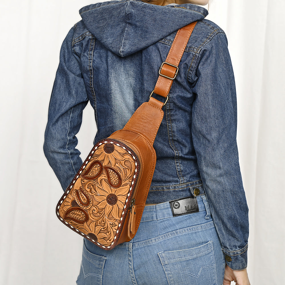 American Darling Sling Hand Tooled Genuine Leather Women Bag Western Handbag Purse