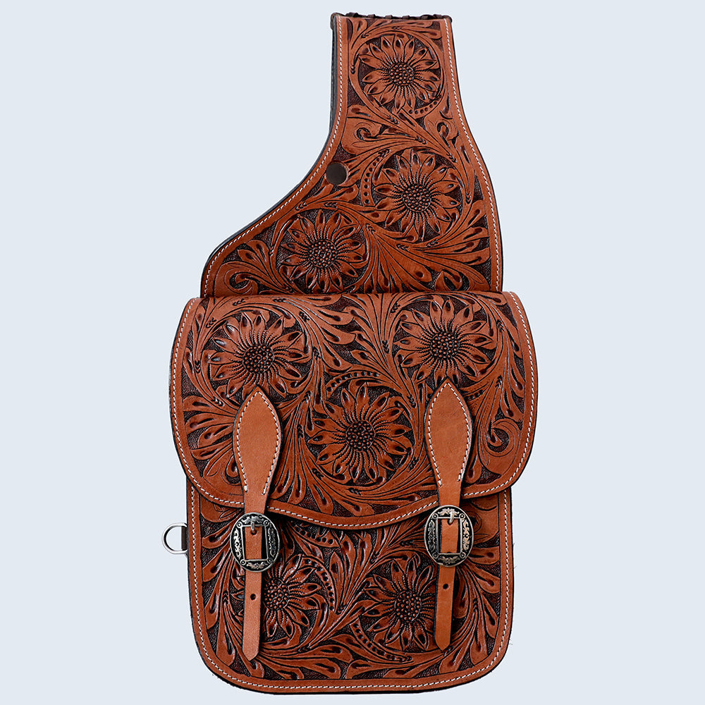 Hilason Western Horse Floral Heavy-duty Trail Ride Genuine Leather Saddle Bag