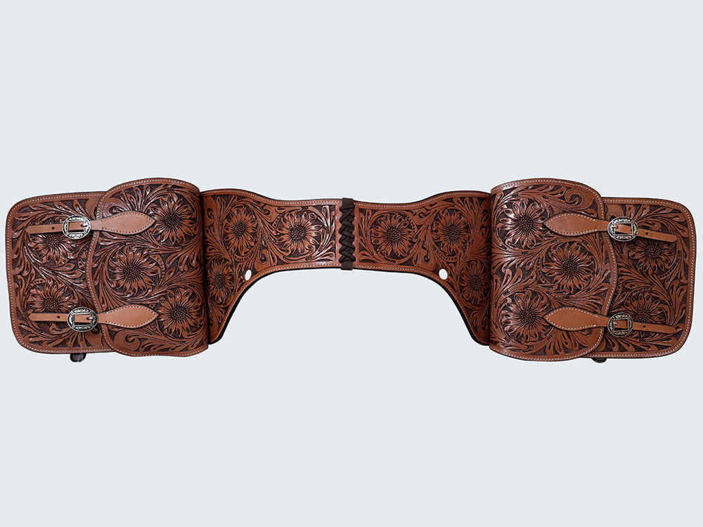Hilason Western Horse Floral Heavy-duty Trail Ride Genuine Leather Saddle Bag
