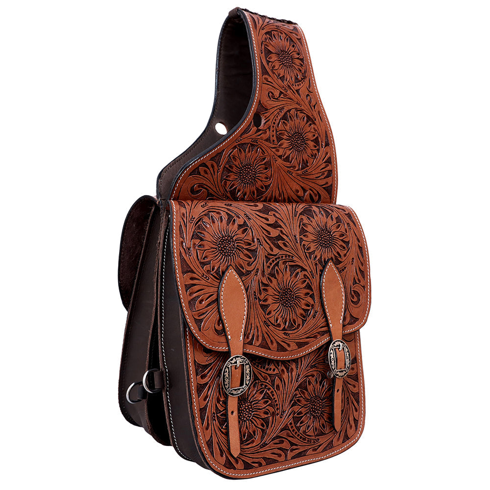 Hilason Western Horse Floral Heavy-duty Trail Ride Genuine Leather Saddle Bag