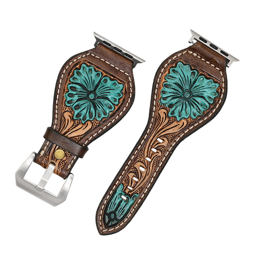 American Darling Beautifully Hand Tooled Genuine American Leather I watch Strap Men and Women Unisex
