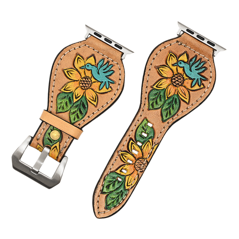 American Darling Beautifully Hand Tooled Genuine American Leather I watch Strap Men and Women Unisex