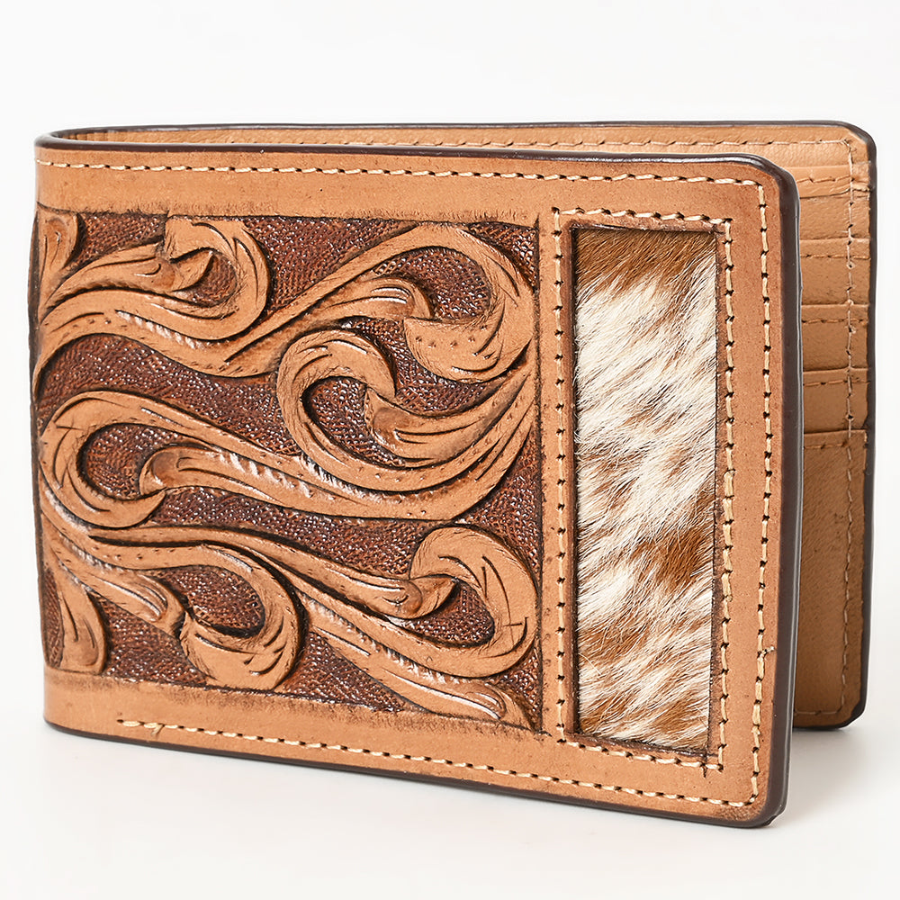 BAR H EQUINE Rodeo Floral Bifold & Trifold Wallet For Men Women HairOn Genuine Leather Brown